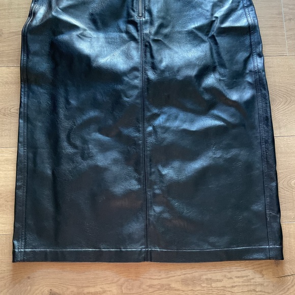 Pilcro Anthropologie Black Faux Leather Pencil Skirt 14 Midi Pockets High Rise - Picture 4 of 6